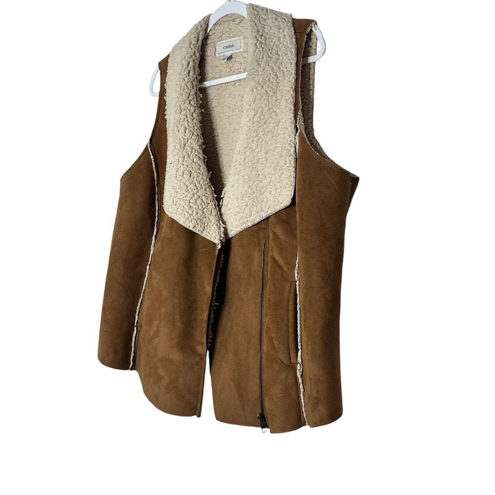 Caslon Vest Women 1XFaux Suede Open Front Sherpa Tan Cowgirl Rodeo Horse Outdoor - Picture 6 of 9